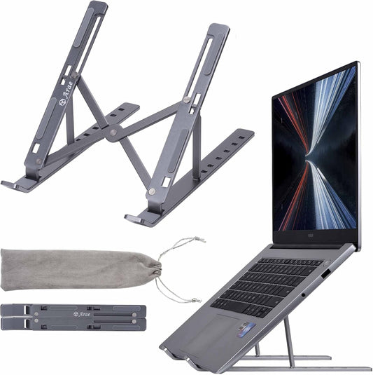 Laptop Stand for Desk, Adjustable Portable Laptop Riser, Aluminum Foldable Ergonomic Computer Stand, Ventilated Cooling Laptop Holder for 9-15.6’’ Laptops Tablet, Silver