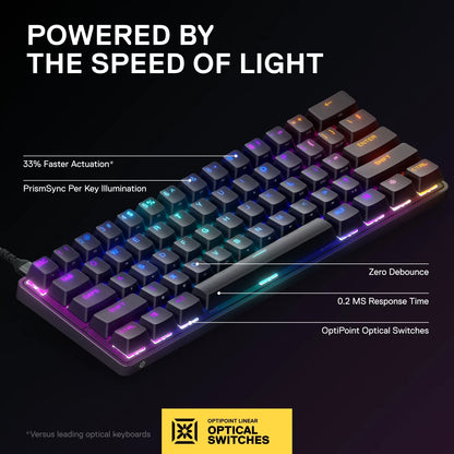 - Apex 9 Mini Gaming Keyboard 60% Wired Optipoint Adjustable Actuation Switch with RGB Lighting - Black
