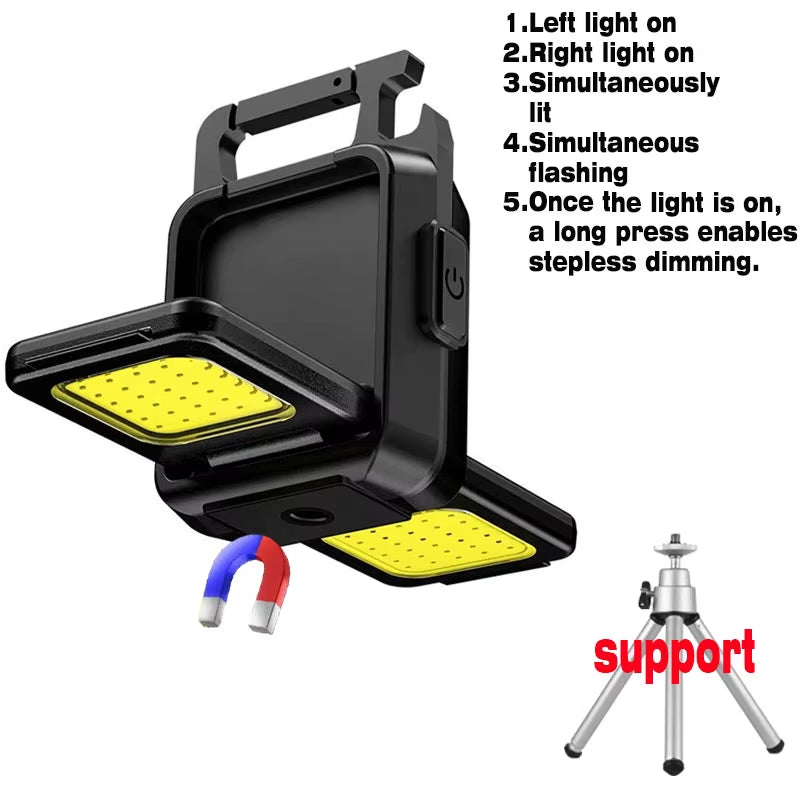 Mini Flashlight Keychain Light COB Work Light USB Rechargeable Lamp with 90° Foldable Side Lights Super Bright Portable Lanterns