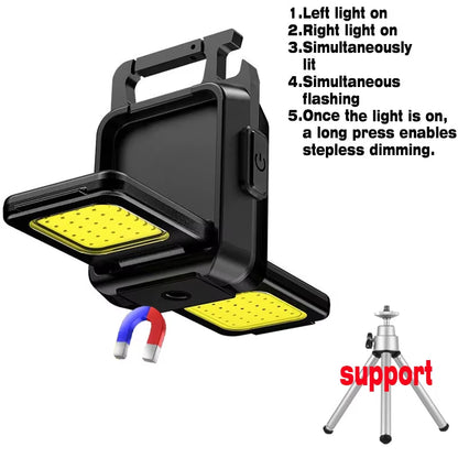 Mini Flashlight Keychain Light COB Work Light USB Rechargeable Lamp with 90° Foldable Side Lights Super Bright Portable Lanterns